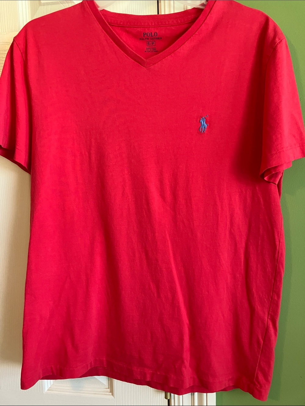 Polo by Ralph Lauren V-Neck Polo Shirt in Bright Red with Blue Logo